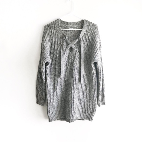 aerie Sweaters - Aerie • Lace Up Oversized Knit Sweater